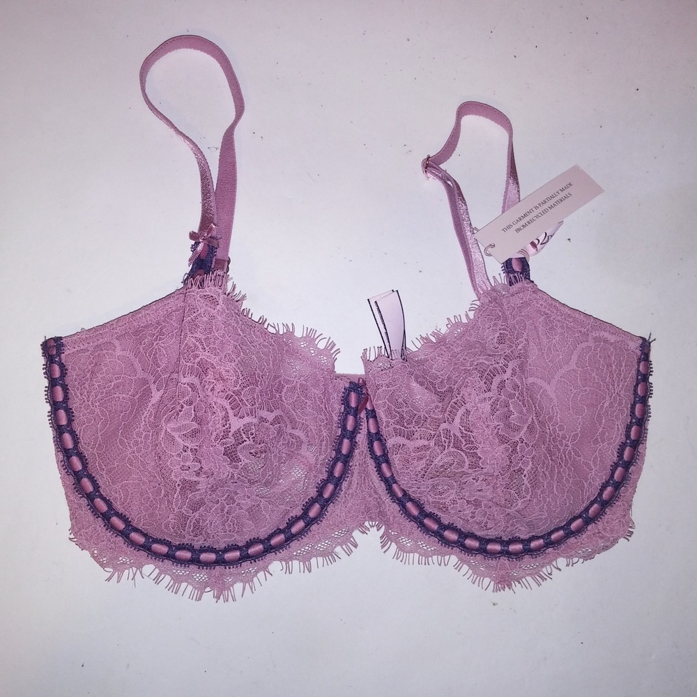 Victoria Secret Bra 32DDD Push Up Without Padding Pink Lace Ribbon Dream Angels